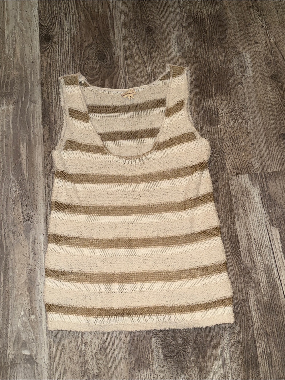 Hem & Thread Cream and Tan Striped Knit Tank
